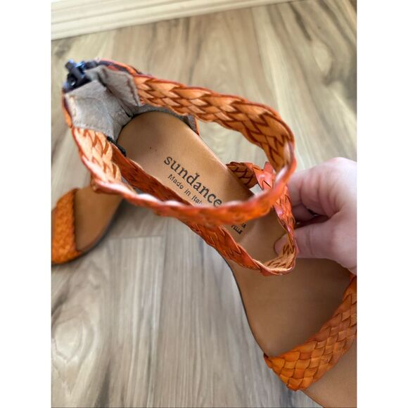 Sundance Leather Bonaire Heeled Woven Sandals Made in Italy Orange Size 38 - Picture 3 of 7